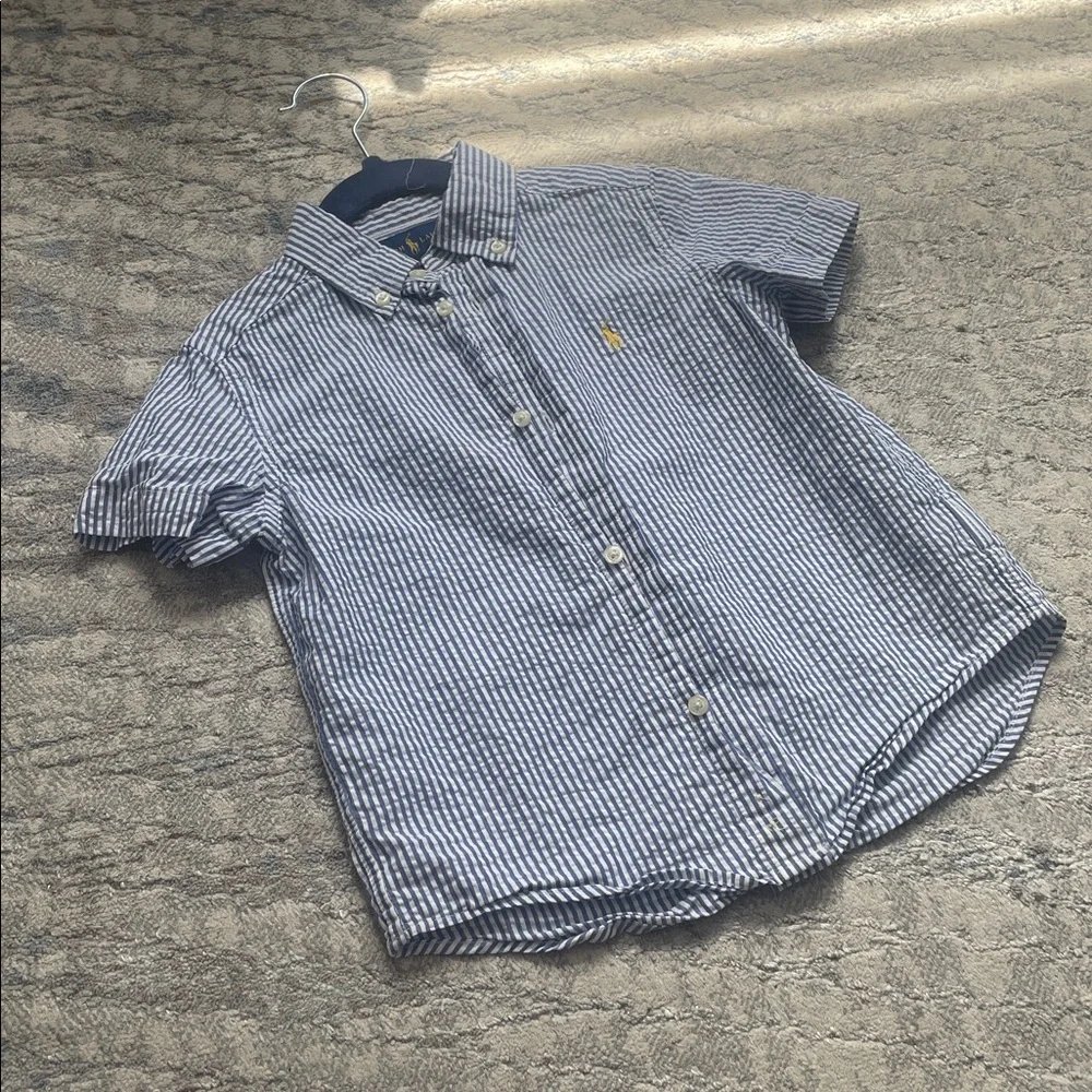 Ralph Lauren Blue and White Striped Short Sleeve Button-Down Shirt